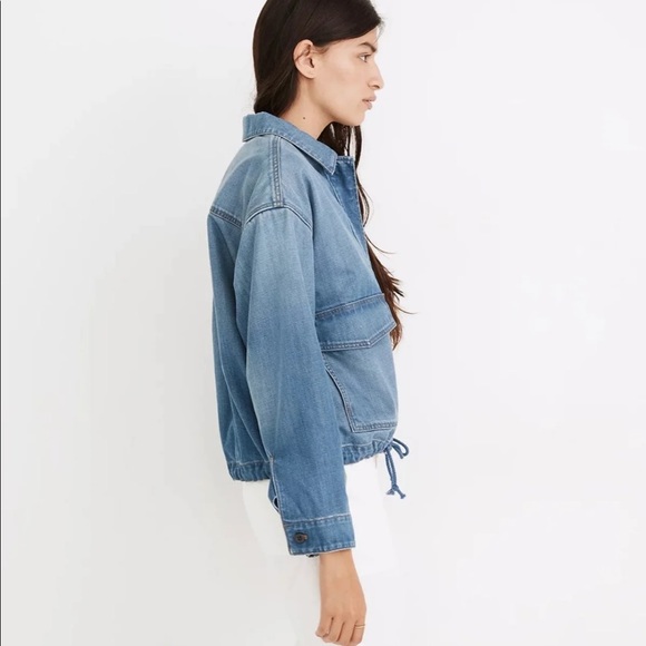 Denim Drawstring Military Shirt Jacket in Glenmar Wash - Picture 8 of 12